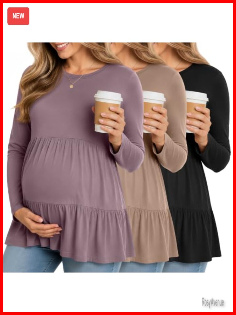 3 Pack Maternity Shirts Peplum Babydoll Long Sleeve Tops